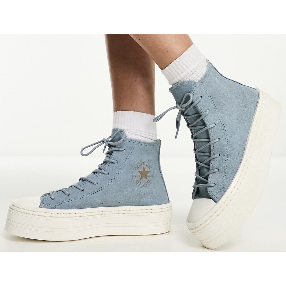 Converse Chuck Taylor All Star Modern Lift Platform Blue Suede Sneakers Women 8